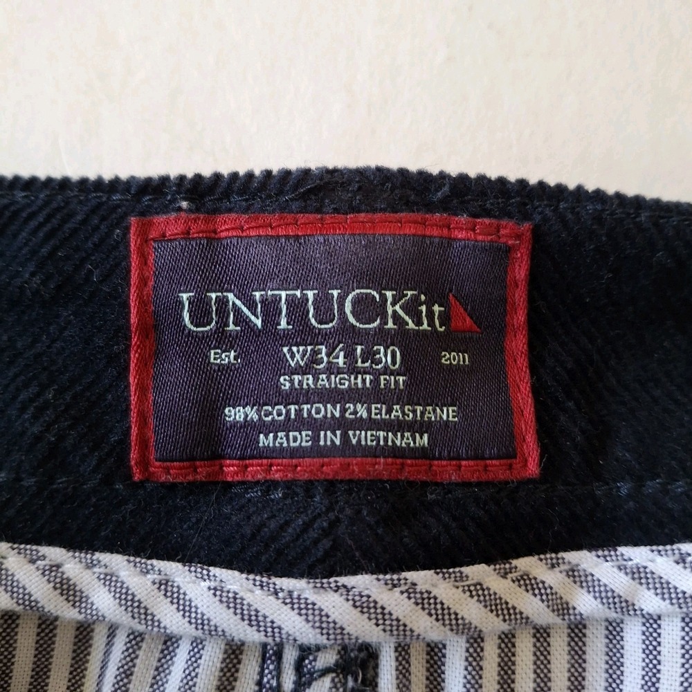 UNTUCKit Pants Men's 34x30 (Fits 36x29) Black Corduroy Straight Fit Stretch - Picture 2 of 11